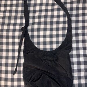 BAGGU Black Crossbody Shoulder Bag with Rosette Detail